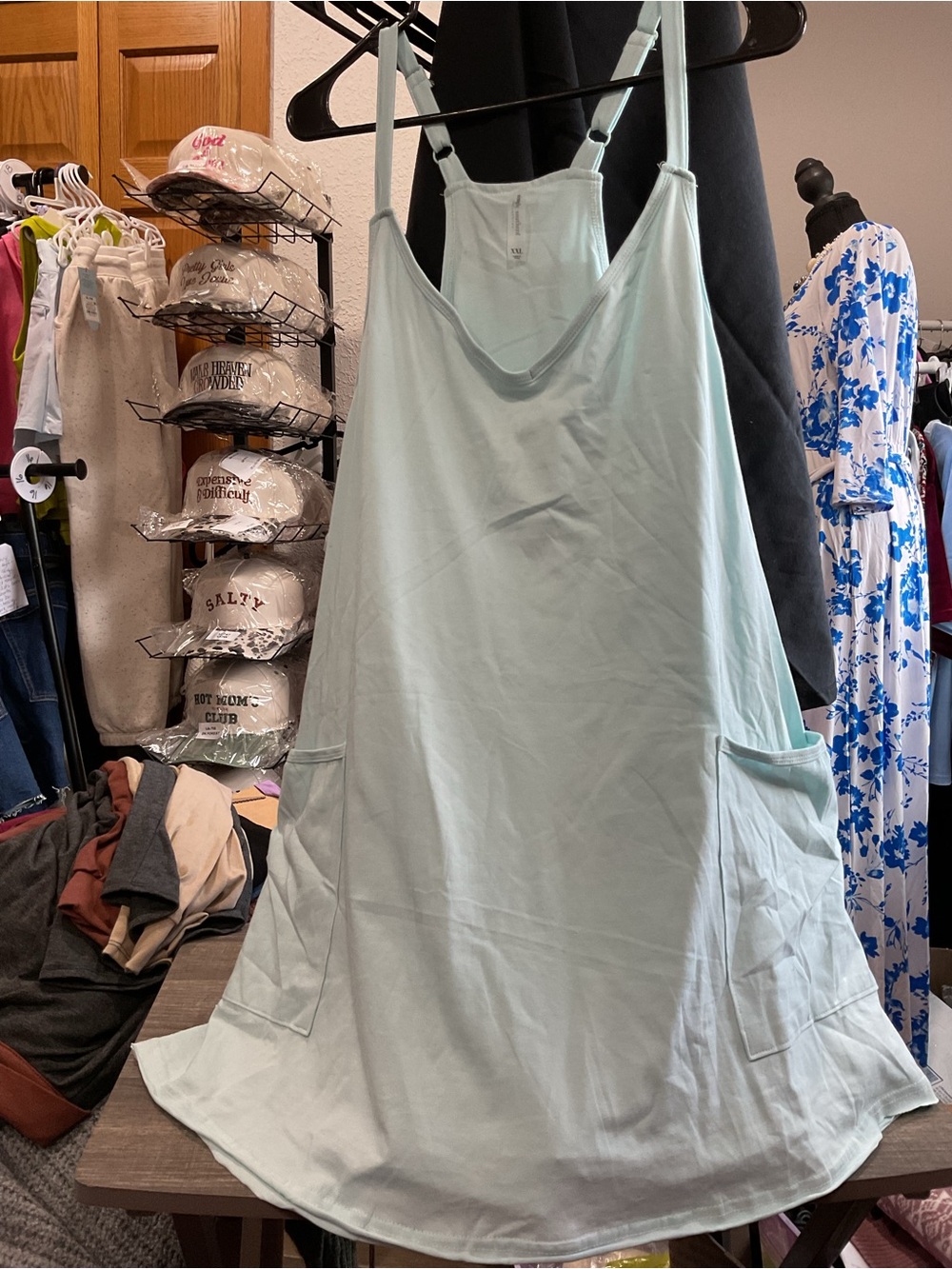 B190 - Simply Southern XXL Mint Overall Maxi Dress Jumper Pockets NWT